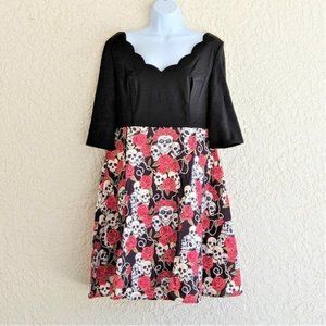 Sugar Skulls & Roses Pleated Mini Dress XL (NWT)
